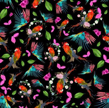 405373-时尚潮流鹦鹉花鸟飞舞