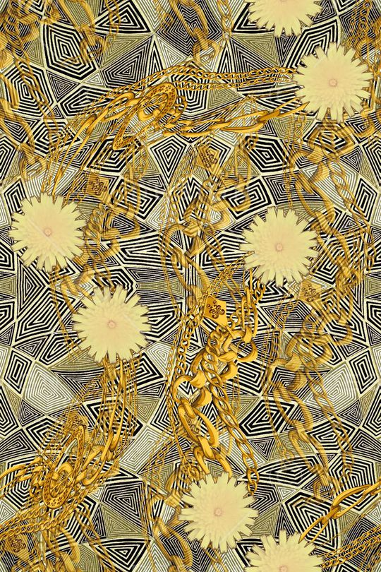 几何迷宫和金属链子印花华亿平台图片