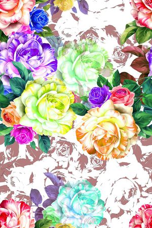 鲜艳的手绘花卉印花华亿平台图片