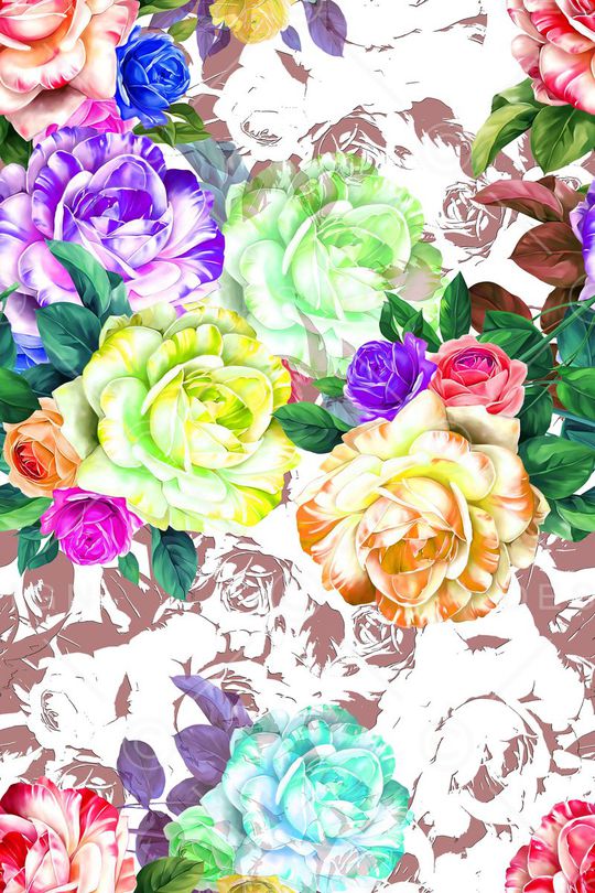 鲜艳的手绘花卉印花华亿平台图片