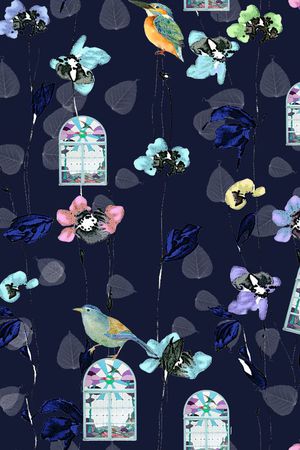 鸟叶窗印花华亿平台图片