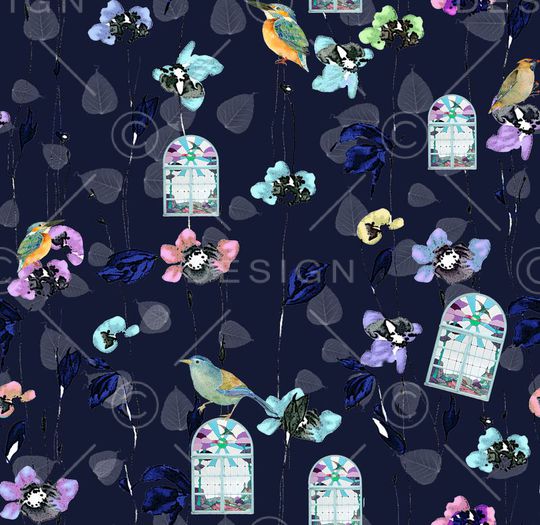 鸟叶窗印花华亿平台图片