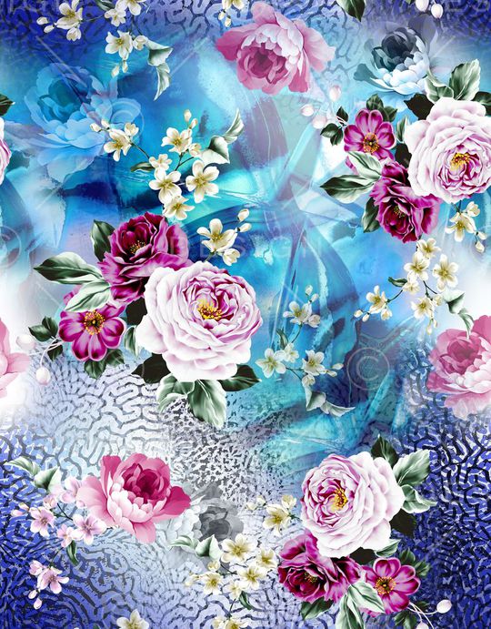 现代花卉印花华亿平台图片