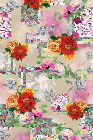 牡丹组合印花华亿平台图片