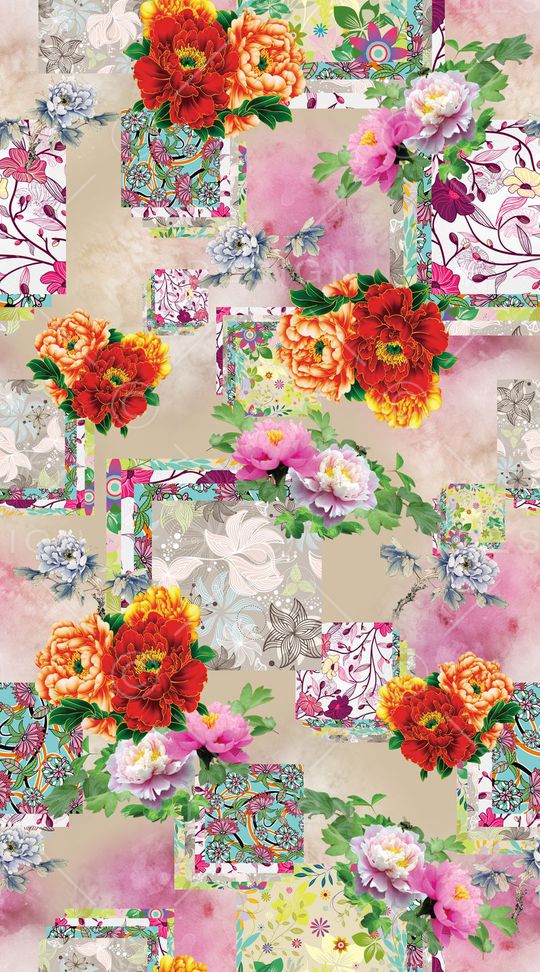 牡丹组合印花华亿平台图片