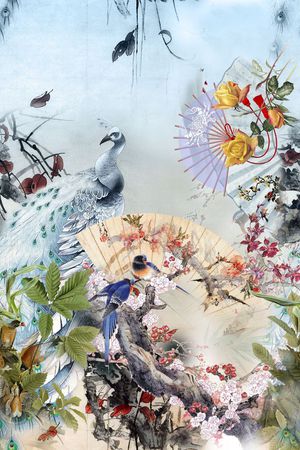 孔雀扇印花华亿平台图片