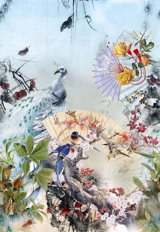 孔雀扇印花华亿平台图片