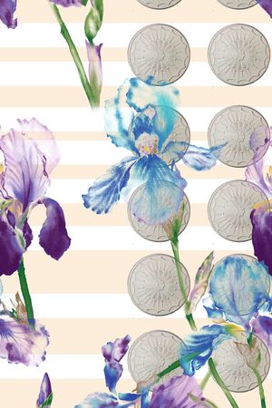 手绘荷花和雕塑和条子印花华亿平台图片