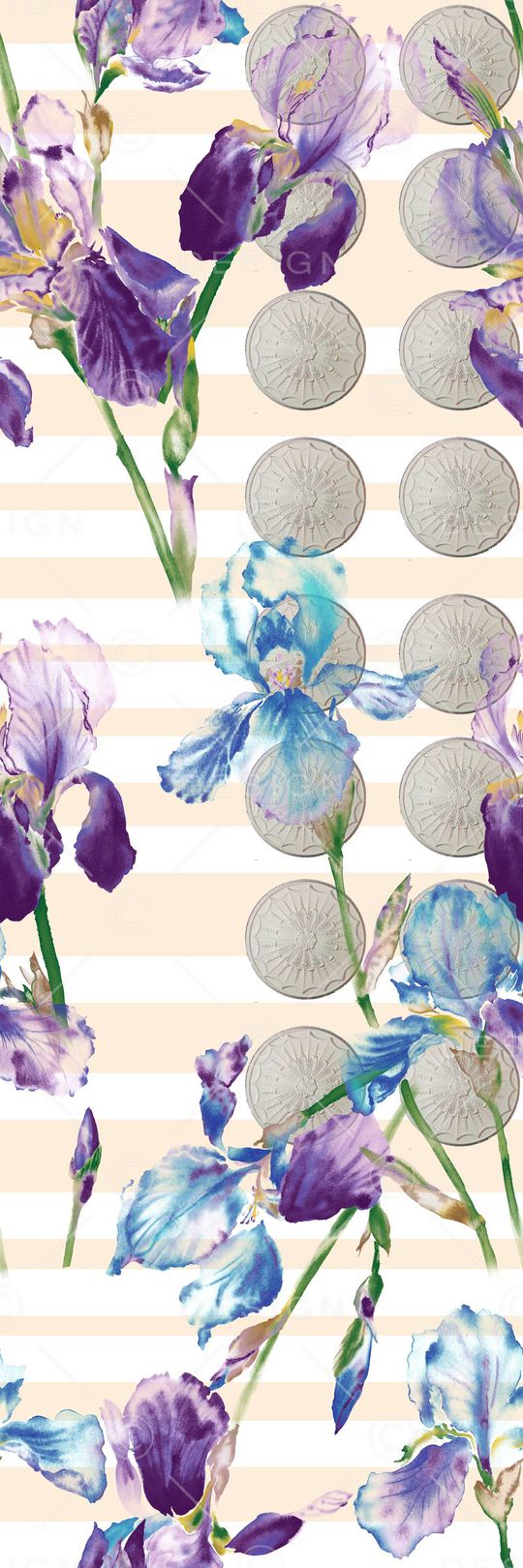 手绘荷花和雕塑和条子印花华亿平台图片