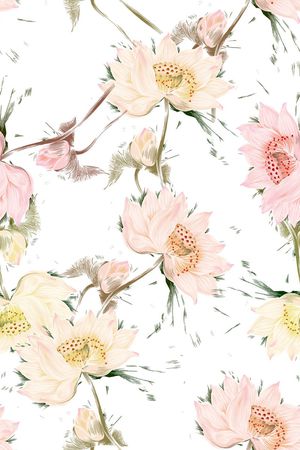 手绘荷花印花华亿平台图片