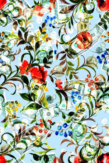 407132-钱币花卉组合