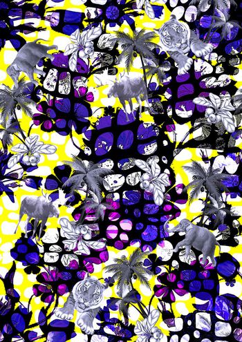 407150-非洲丛林豹纹大网格艺术花卉黑白剪贴