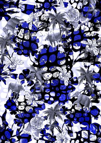 407151-非洲丛林豹纹大网格艺术花卉黑白剪贴