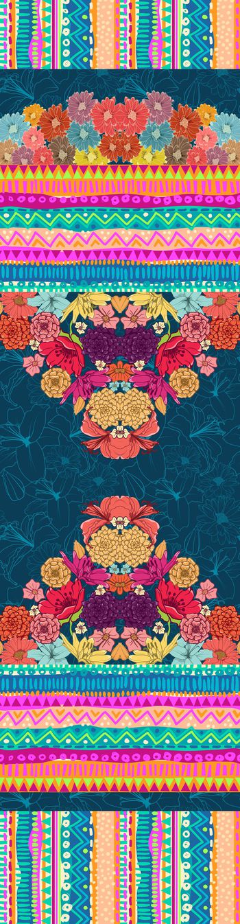 407495-民族风彩色条纹花卉绚丽家纺床品华亿平台