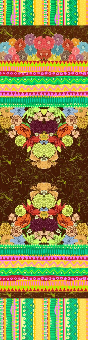 407496-民族风彩色条纹花卉绚丽家纺床品华亿平台