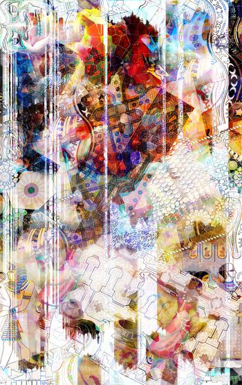 407833-金字塔抽象错乱重影印花