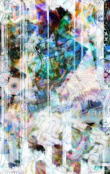 407835-金字塔抽象错乱重影印花