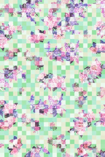 407915-格子  花卉  粉色调  淡雅