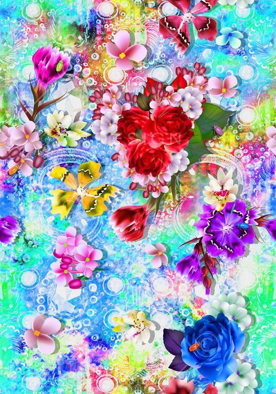 多彩花卉印花华亿平台图片