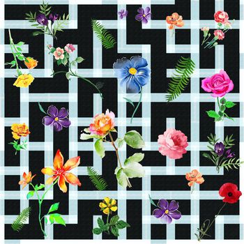 408161-电路板纹路水彩花瓣