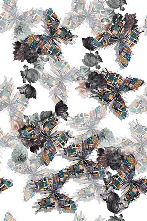 水墨蝴蝶印花华亿平台图片