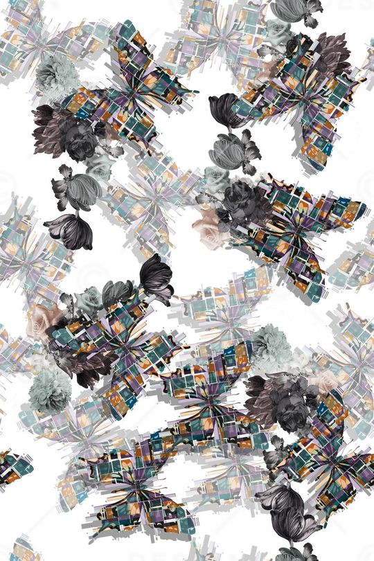 水墨蝴蝶印花华亿平台图片