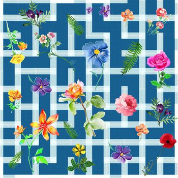 408172-电路板纹路水彩花瓣