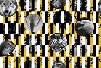 408729-潮流愤怒的动物枷锁个性黑白条纹印花