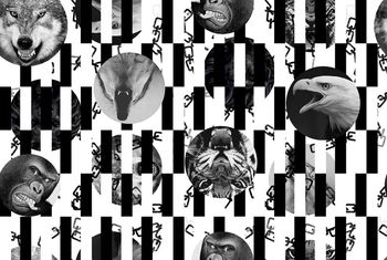 408730-潮流愤怒的动物枷锁个性黑白条纹印花