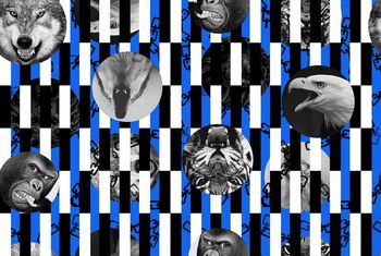 408731-潮流愤怒的动物枷锁个性黑白条纹印花