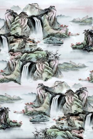 山水画印花华亿平台图片