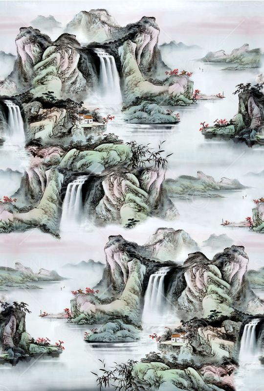 山水画印花华亿平台图片