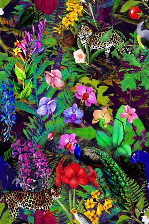 数码 丛林 野兽 孔雀印花华亿平台图片