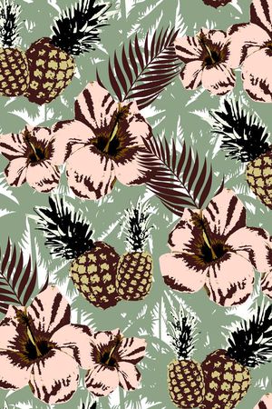 菠萝 椰树印花华亿平台图片