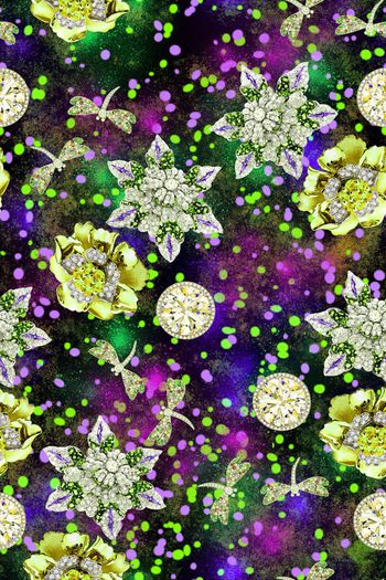 409611-珠宝宝石莲花蜻蜓手绘星空底纹