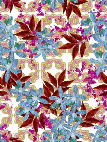 409631-民族拼接 花卉 叶子 服装