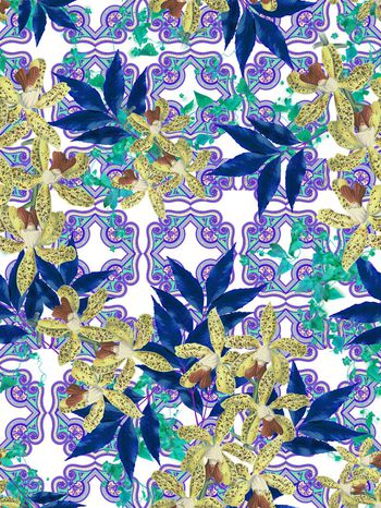 409632-民族拼接 花卉 叶子 服装