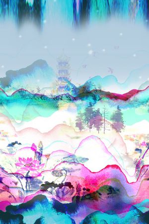 风景 风景画 荷花 山水 水墨 水墨画 国画印花华亿平台图片