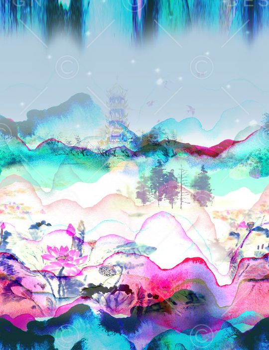 风景 风景画 荷花 山水 水墨 水墨画 国画印花华亿平台图片