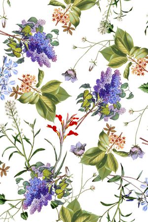 浅底 手绘 花卉组合印花华亿平台图片