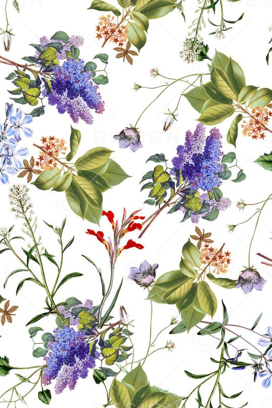 浅底 手绘 花卉组合印花华亿平台图片