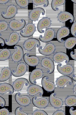 黑白背景腰果花印花华亿平台图片