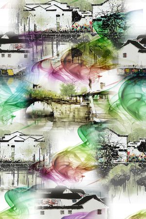 复古华亿平台 江南风光印花华亿平台图片