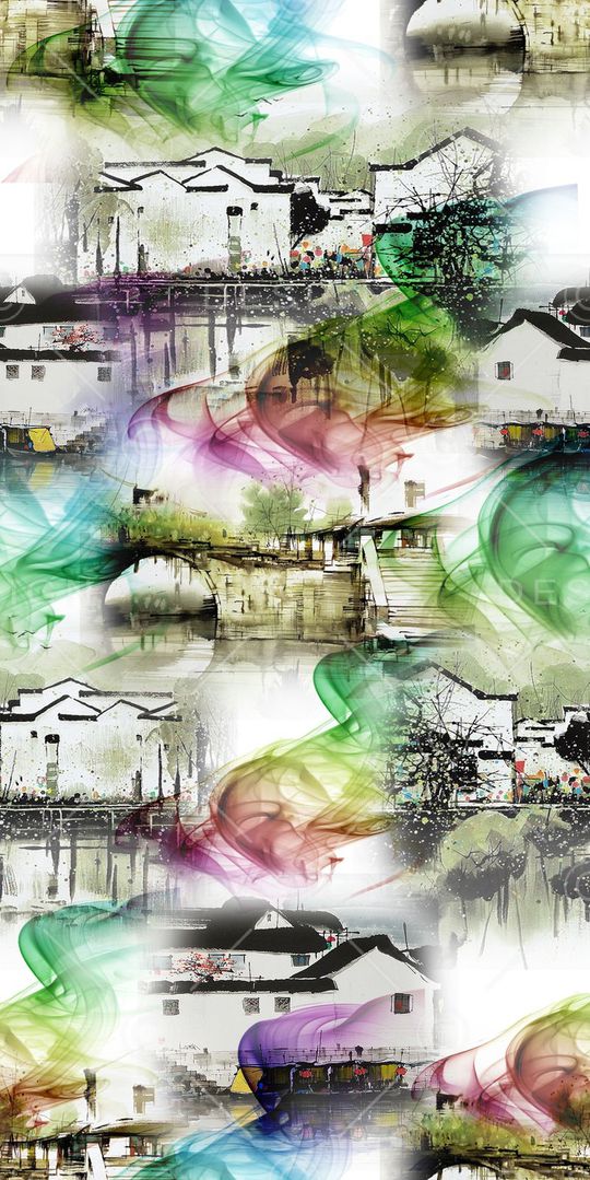 复古华亿平台 江南风光印花华亿平台图片