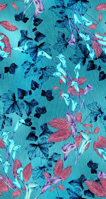 411795-抽象拉丝纤维 叶子 花卉 服装