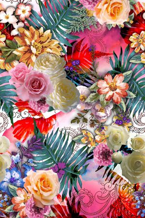 花卉组合印花华亿平台图片