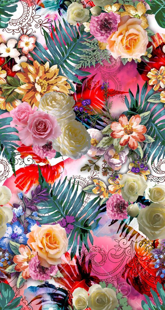 花卉组合印花华亿平台图片