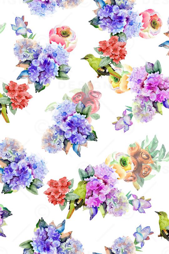 手绘花鸟印花华亿平台图片