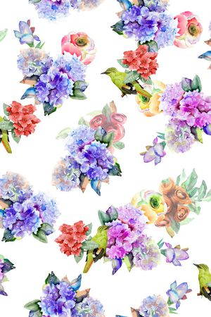 手绘花鸟印花华亿平台图片