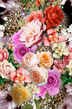 花卉组合印花华亿平台图片